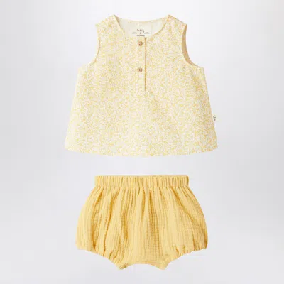 Teddy & Minou Yellow Outfit With Floral Print In Metal