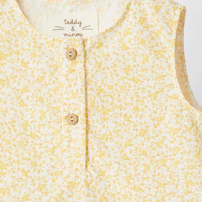 Teddy & Minou Yellow Outfit With Floral Print In Metal