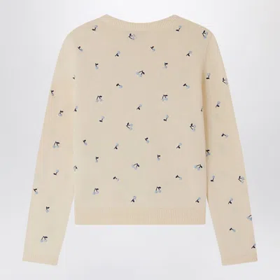 Bonpoint Vanilla-coloured Feli Cardigan With Embroidered Cherries In White