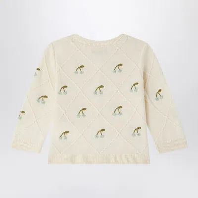 Bonpoint Cardigan Fayana Ivory With Embroidered Cherries In White