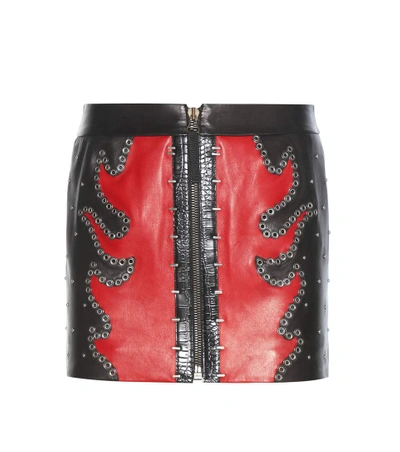 Shop Anthony Vaccarello Embellished Leather Skirt In Eoir