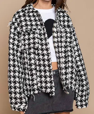 Shop Pol Houndstooth Tweed Jacket In Black