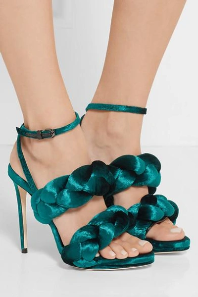 Shop Marco De Vincenzo Braided Velvet Sandals In Emerald