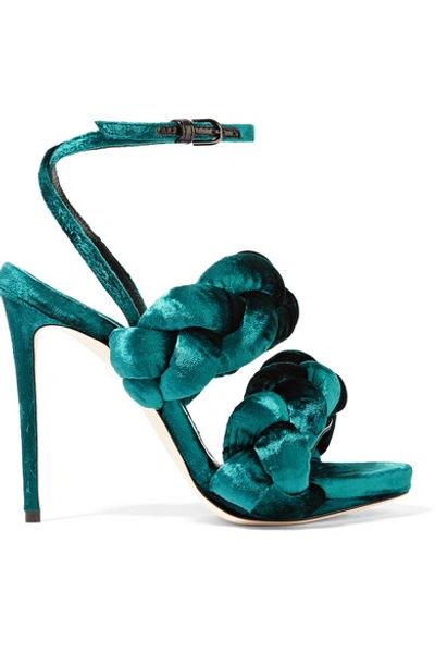 Shop Marco De Vincenzo Braided Velvet Sandals In Emerald