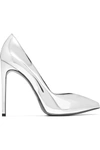 Saint Laurent Classic Paris Skinny 105 Escarpin V Pump In Silver Metallic Faux Leather