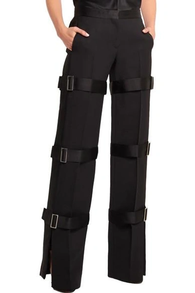 Shop Alexander Mcqueen Buckled Wool And Silk-blend Straight-leg Pants