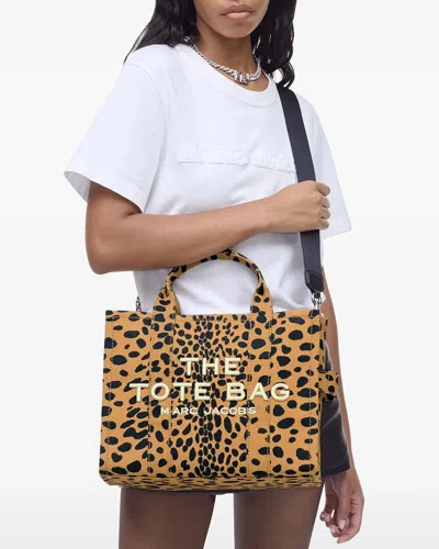 Marc Jacobs The Medium Cheetah Canvas Tote Bag In Black