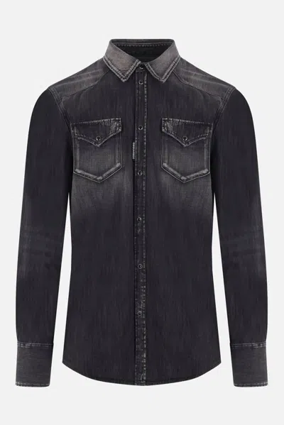 Dsquared2 Western Style Shirt With Chest Pockets And Pointed Collar In Grey