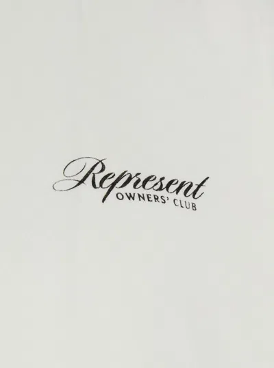 Represent White Crewneck T-shirt With With Front And Back Owners Club Print In Cotton Man In Flat White