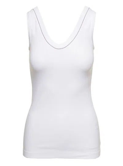 Brunello Cucinelli White Tank Top With Monile Detail In White