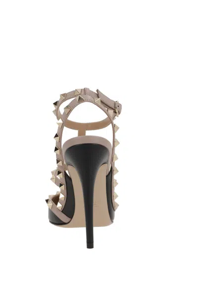 Valentino Rockstud Slingback In Black+poudre