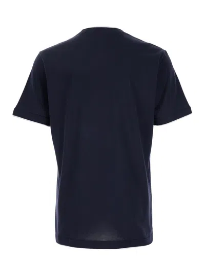 Eleventy Black Crewneck T-shirt With Layered Collar In Blue+grey