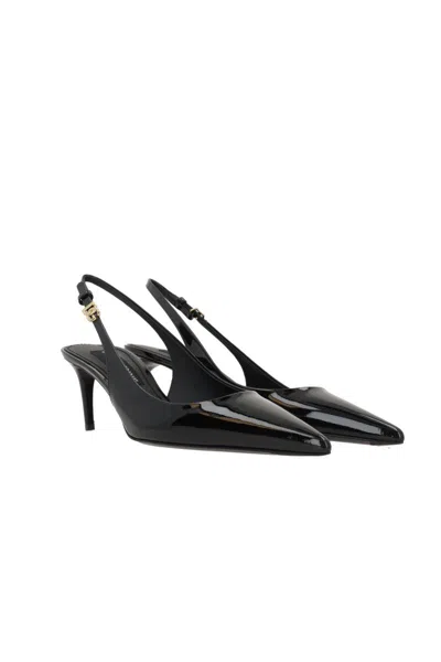 Dolce & Gabbana Tortoiseshell-print Patent Leather Slingbacks In Black