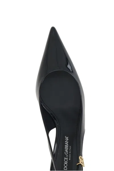 Dolce & Gabbana Tortoiseshell-print Patent Leather Slingbacks In Black