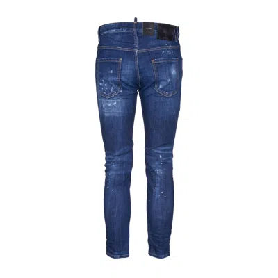Dsquared2 Distressed Slim-fit Jeans With Paint Splatter Details In Navy