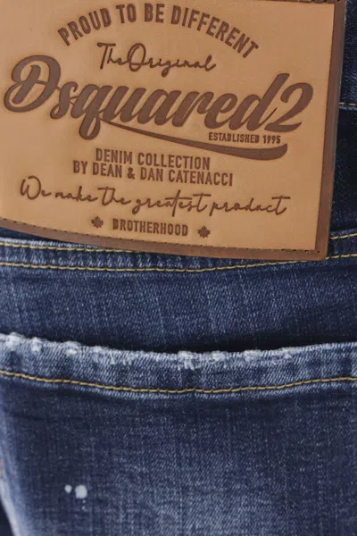 Dsquared2 Distressed Slim-fit Jeans With Paint Splatter Details In Navy