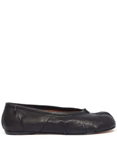 Shop Maison Margiela Tabi New Leather Ballerina Shoes In Black