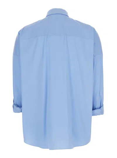 Brunello Cucinelli Oversized Light Blue Shirt With Monile Detail In Cotton Blend Woman In Blue