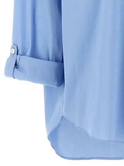Brunello Cucinelli Oversized Light Blue Shirt With Monile Detail In Cotton Blend Woman In Blue