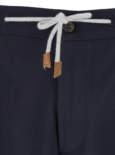 Eleventy Blue Pants With Drawstring Elastic Waist And Logo Patch On The Rear In Blue New