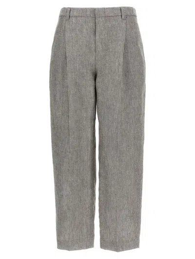 Brunello Cucinelli Grey Pleat Pants In Brown