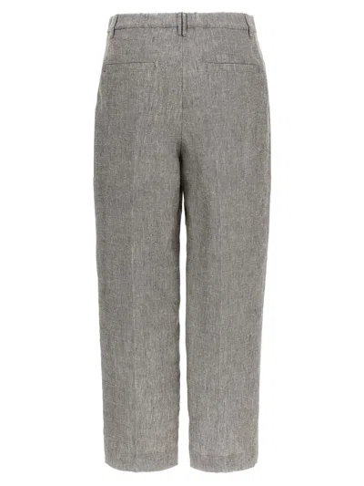Brunello Cucinelli Grey Pleat Pants In Brown
