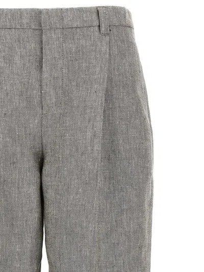Brunello Cucinelli Grey Pleat Pants In Brown