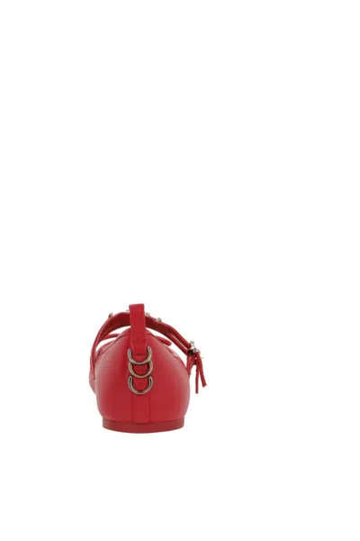 Pinko Nappa Leather Ballet Flats With Straps And Bow In Red