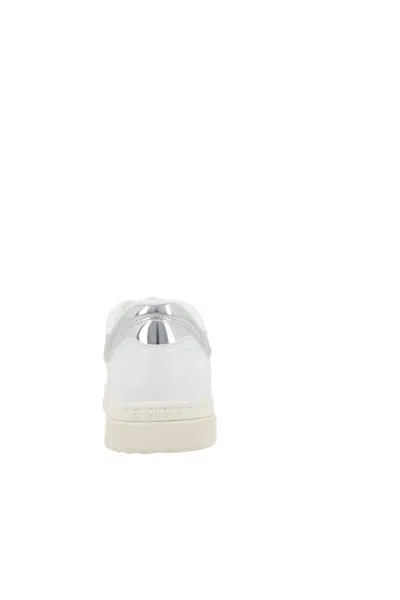 Pinko White Leather Sneakers With Metallic Accents In White