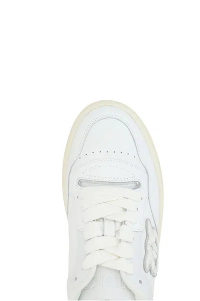 Pinko White Leather Sneakers With Metallic Accents In White