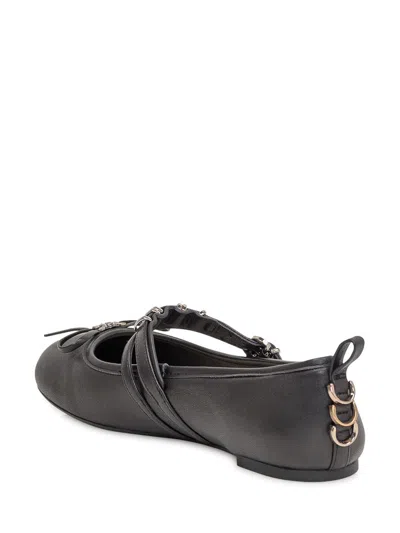 Pinko Nappa Leather Ballet Flats With Straps And Bow In Black