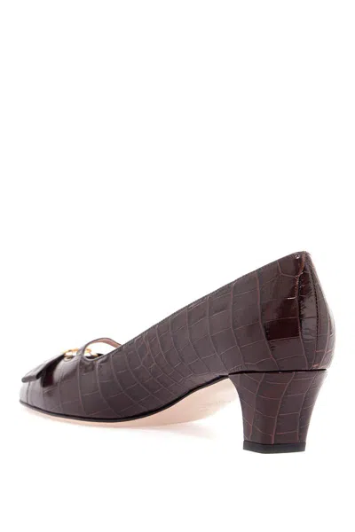 Valentino Brown Crocodile Effect Calfskin Pumps With Bow And Medium Heel In Hot Brown