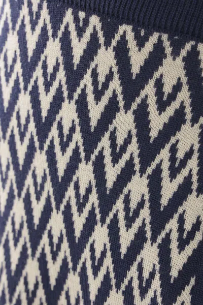 Valentino High-waisted Wide-leg Zigzag Cream And Navy Virgin Wool Pants In Blue