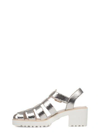 Shop Hogan Silver Leather Heeled Sandal In Gray