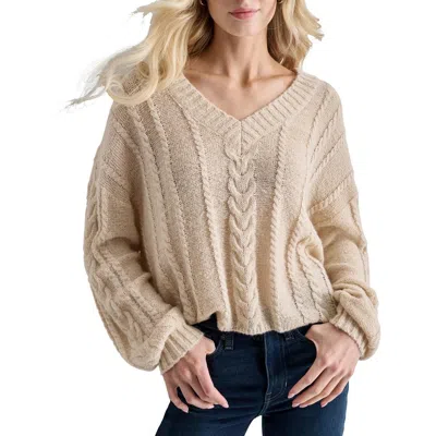 Dkny Jeans Womens Knit Cable Knit V-neck Sweater In Multi