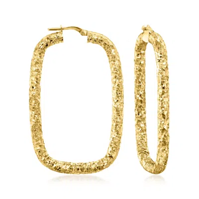 Ross-simons Italian 18kt Gold Over Sterling Hammered Rectangular Hoop Earrings In Yellow