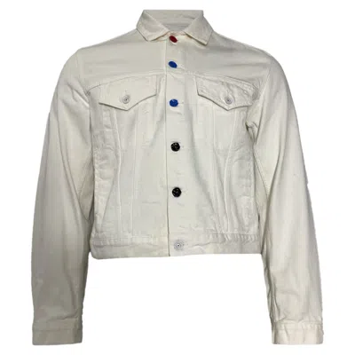 Off-white Cropped Multicolor Button Jacket In White Cotton In White