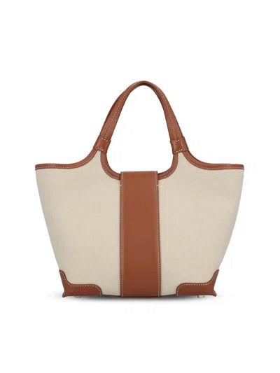 Roger Vivier Mini Viv Choc Canvas Shopping Bag In Brown