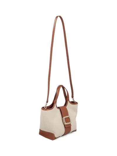 Roger Vivier Mini Viv Choc Canvas Shopping Bag In Brown