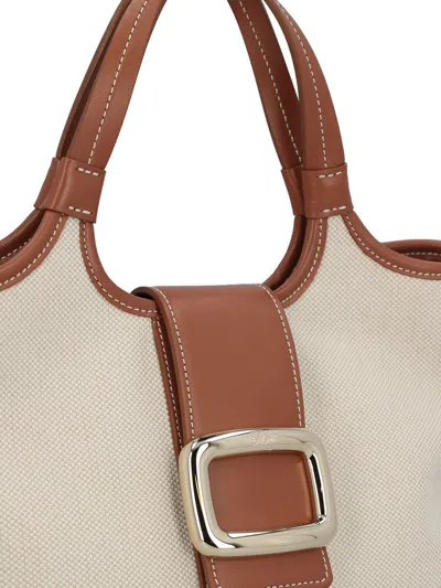 Roger Vivier Mini Viv Choc Canvas Shopping Bag In Brown