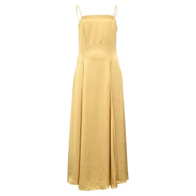 Theory Cami Midi Dress In Yellow Crushed Satin In Gold