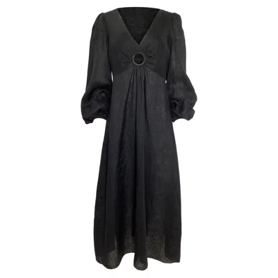 Zimmermann Wayfarer Cutout Midi Dress In Black Linen In Black