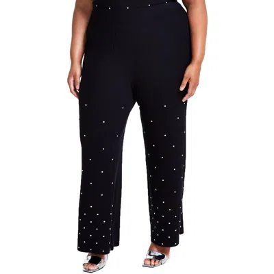 Nina Parker Plus Womens Jeweled Rayon High-waisted Pants In Black