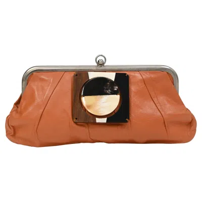 Marni Kisslock Clutch In Orange Leather In Orange