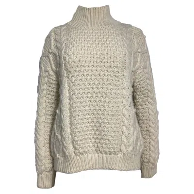 Nili Lotan Hawthorne Cable Knit Turtleneck Sweater In Cream Wool In White