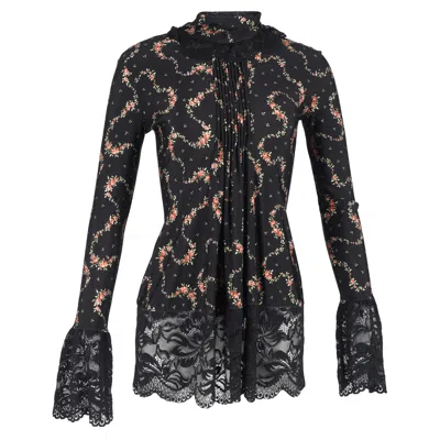 Rabanne High Neck Lace Trimmed Top In Black Cotton In Black