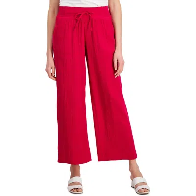 Jm Collection Womens Smocked Cotton Wide Leg Pants In Multi
