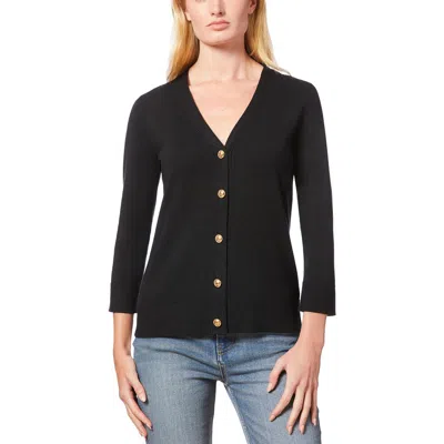 Melissa Paige Womens Ribbed Trim Knit Cardigan Sweater In Black
