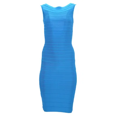 Herve Leger Bandage Wide Neckline Midi Dress In Blue Rayon In Blue