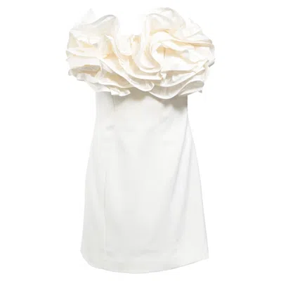 Carolina Herrera Ruffled Mini Strapless Dress In White Silk Crepe In White